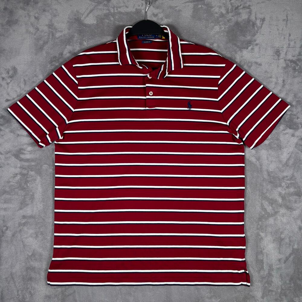 Polo Ralph Lauren Classic Fit Striped Polo Shirt Men’s Medium Red Navy